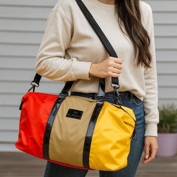 JM New York Colorblock Tote Bag 80s Style Weekender Travel Overnight VTG Fashion - Picture 2 of 15